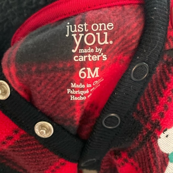 Carter's Red and Black Plaid Kids Fleece Footie with hoodie size 6M - Picture 6 of 6